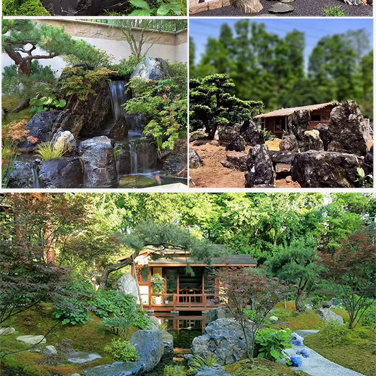 广东英德供应假山庭院黑山石日式枯山水喷泉黑山石